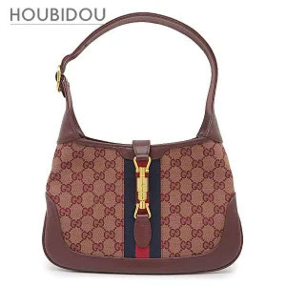 Gucci Jackie Bag GG Canvas Leather Bordeaux Purple Brown Hobo